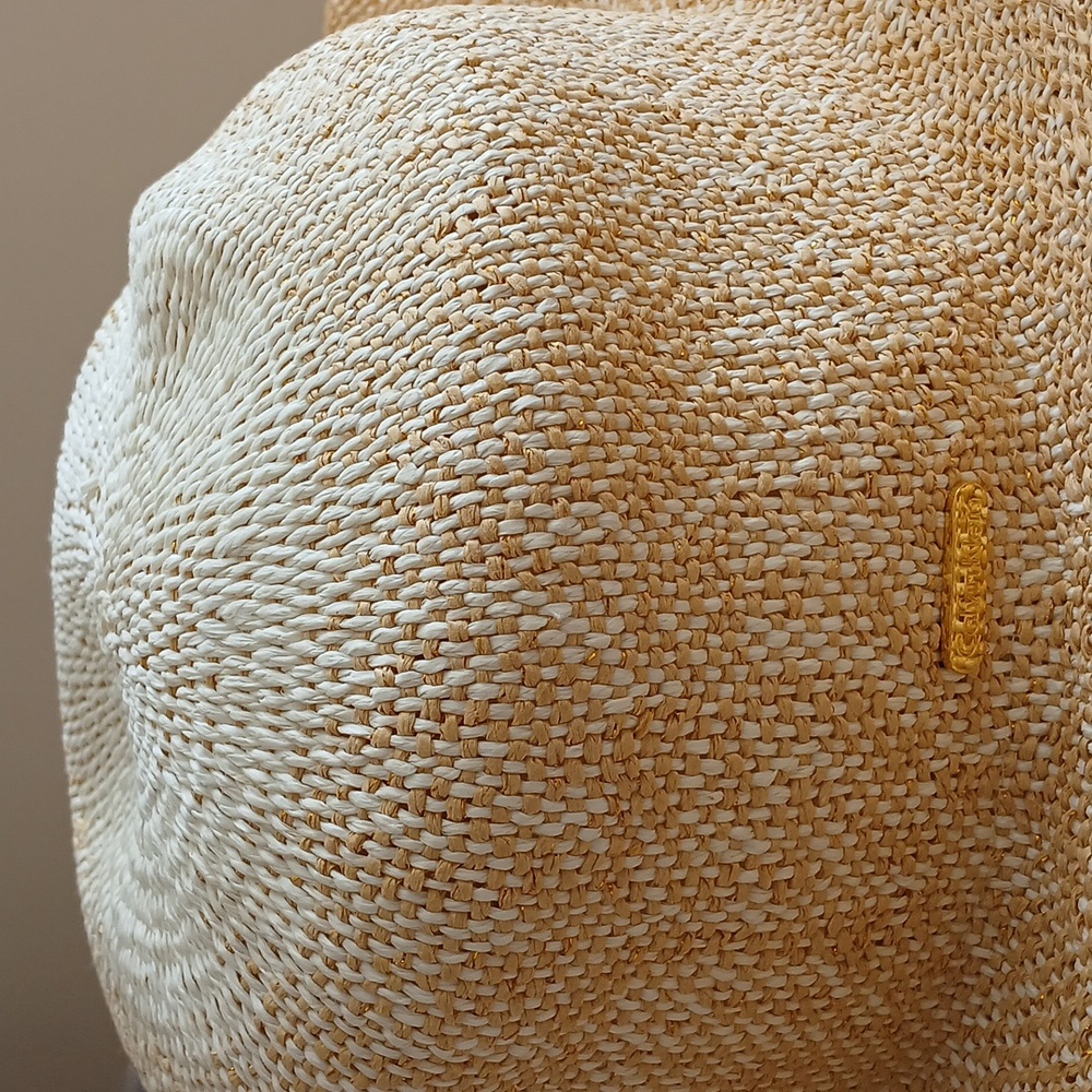 Natural Woven Straw  Paper Mettallic Wide Brim Hat - Picture 4 of 11